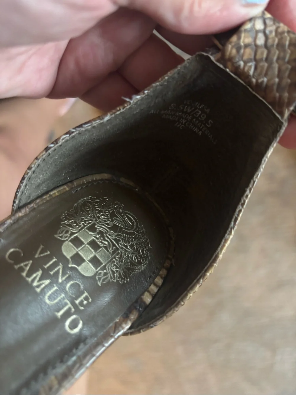 Vince Camuto Brown Snake-Print Strappy Heels